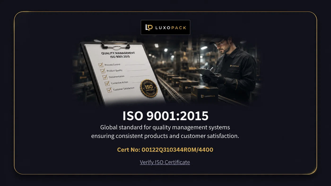 LuxoPack ISO 9001:2015 quality management system certification, Cert No 00122Q310344R0M/4400