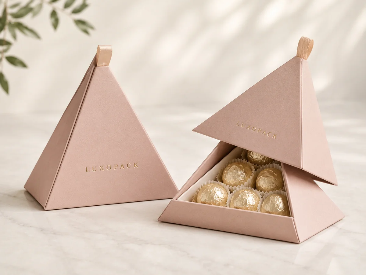 custom pyramid triangle gift box favor box for chocolates wedding favors wholesale China LuxoPack